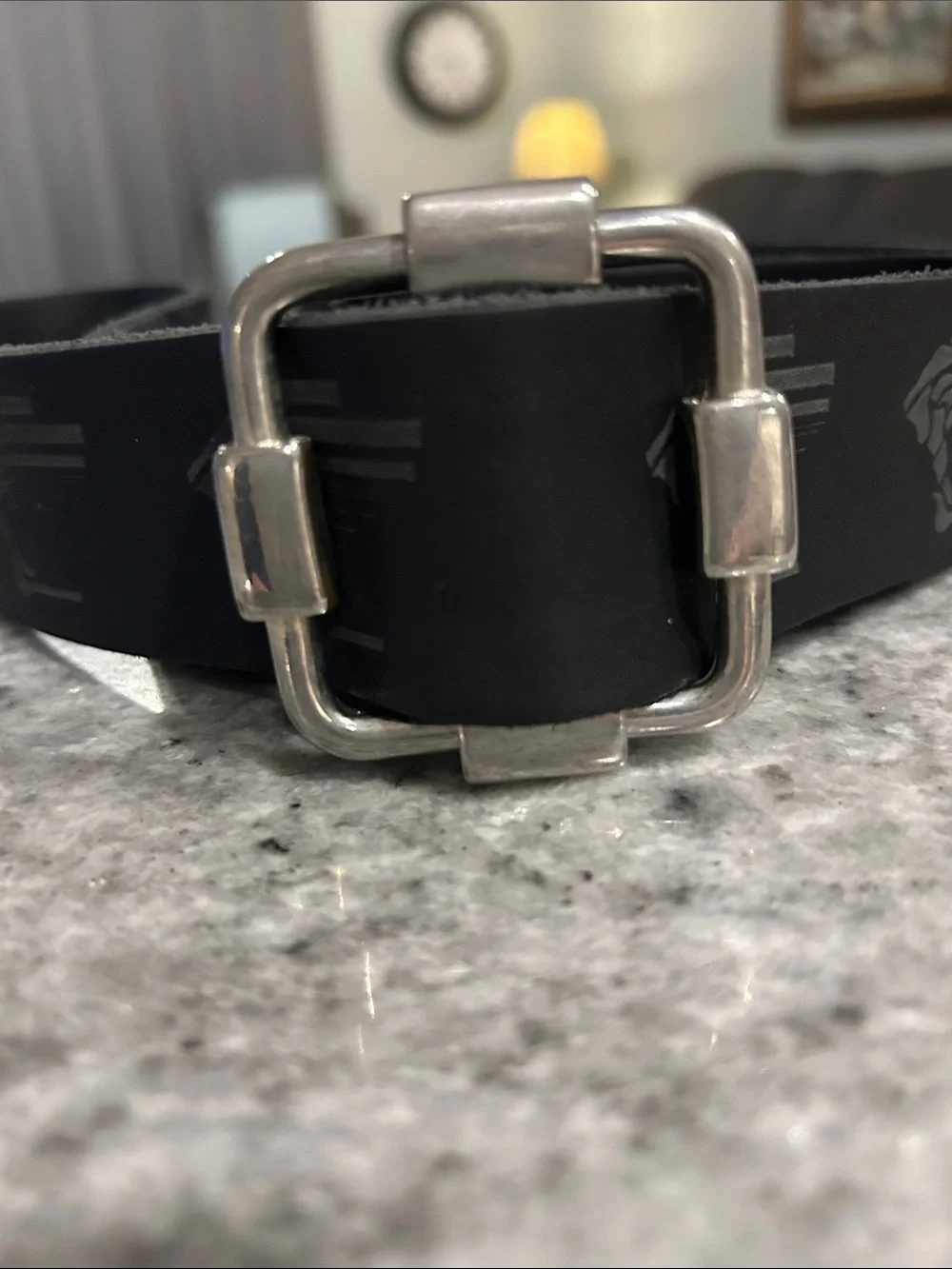 Versace Black Leather Belt with Silver Buckle